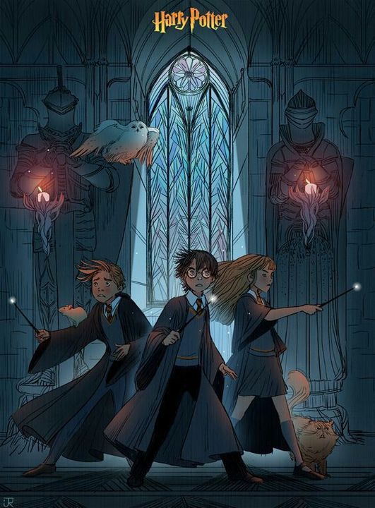 dessin Harry Potter, Ron Weasley et Hermione Granger